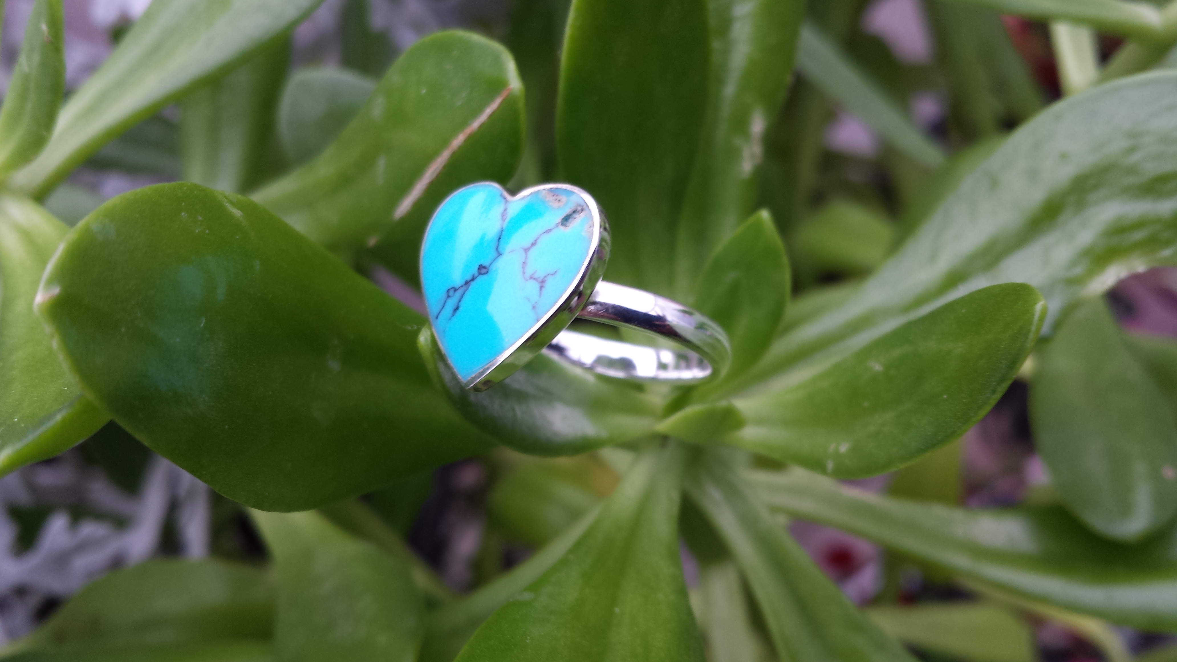 SUPERB HEART TURQUOISE RING WITH SOLID STERLING SILVER